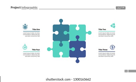 Puzzle diagram with four elements. Cycle chart, graph, layout. Creative concept for infographics, presentation, project, report. Can be used for topics like business, workflow, strategy.