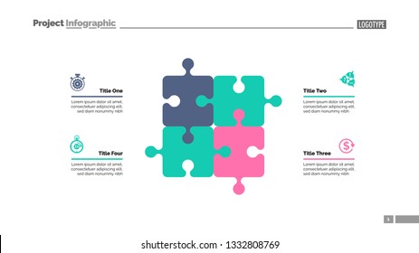 Puzzle diagram with four elements. Cycle chart, graph, layout. Creative concept for infographics, presentation, project, report. Can be used for topics like business, workflow, strategy.