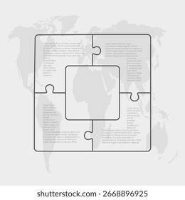 Puzzle diagram infographic process on 4 parts, options or processes. Template time line for diagram, graph, presentation and chart. Four steps square jigsaw puzzle pieces for business, flow concept