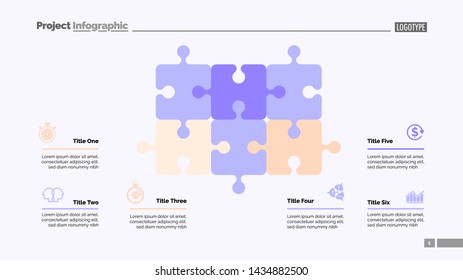 Puzzle diagram with six elements. Cycle chart, graph, layout. Creative concept for infographics, presentation, project, report. Can be used for topics like business, workflow, strategy.