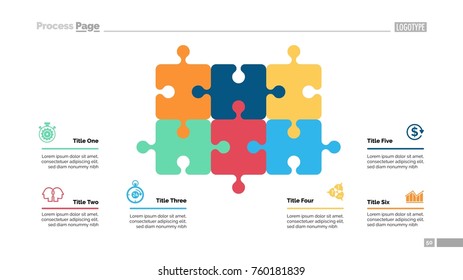 Diagrama de rompecabezas con seis Elementos Plantilla