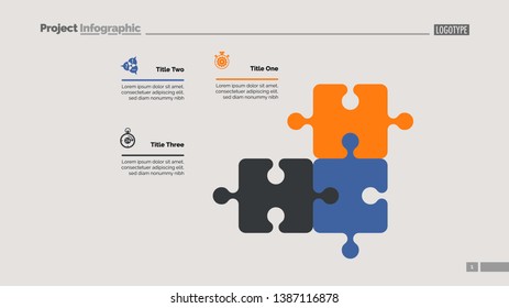 Puzzle diagram with three elements. Cycle chart, graph, layout. Creative concept for infographics, presentation, project, report. Can be used for topics like business, workflow, strategy.