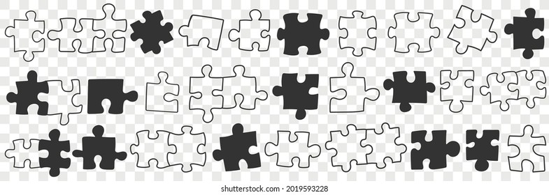 Puzzle Doodles set. Ilustración vectorial.
