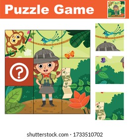Puzzle education game for preschool children. Find the missing piece. Vector illustration.
