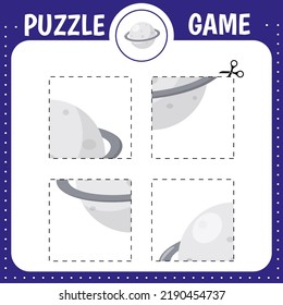 Puzzle educational game for kids. Cutting practice. Cut and glue moon. Education developing worksheet. Activity page.