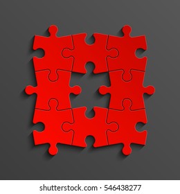 Puzzle eight piece business presentation. Square infograph. 8 Step process diagram. Section compare banner.