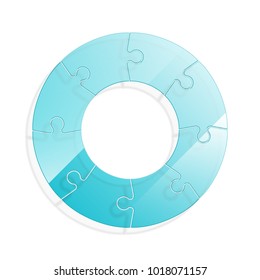 Puzzle eight piece business round presentation. Circle puzzles infograph. Section compare banner background. 8 puzzle step round process diagram. Vector business infographic banner