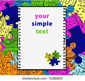 puzzle electronic circuit vector background with paper sheet. EPS10