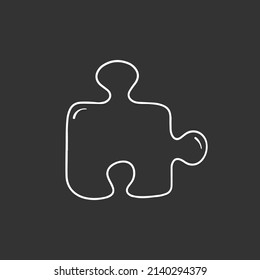 Puzzle element in doodle style, vector illustration. Table logic game template for print and design. Hand drawn puzzle symbol for game quiz. Isolated element on black background