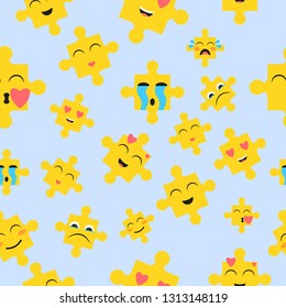 puzzle emoticon seamless pattern with sad, happy, cry face expressions for background
