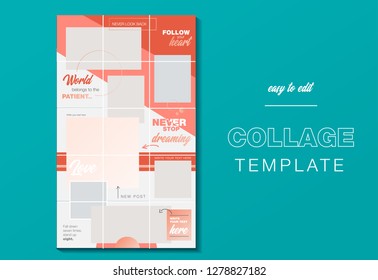Puzzle Endless Design Template For Instagram Account. Pack For Creating Your Unique Content. Modern Template In Color Trend 2019 Living Coral