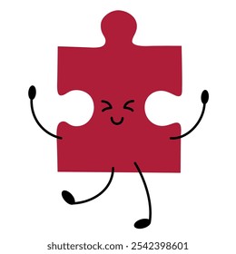 Puzzle with Face. Emotion. Colored character. Cartoon style. Flat design. Hand drawn trendy Vector illustration isolated on white background
