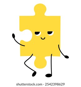 Puzzle mit Gesicht. Emotion. Farbiges Zeichen. Cartoon-Stil. Flaches Design. Handgezeichnete, trendige Vektorgrafik einzeln auf weißem Hintergrund