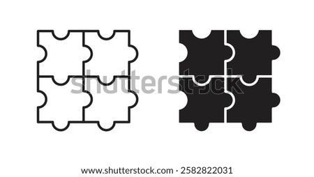 Puzzle filled and outlined icons vectors on white background