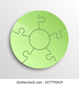 Puzzle five piece business presentation pictogram. Circle infograph. 5 Step puzzle round process diagram. Section compare banner. Simple 5 piece puzzle wallpaper template. Vector banner presentation