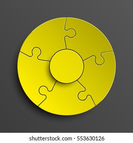 Puzzle five piece business presentation. Circle infograph. 5 Step round process diagram. Section compare banner.