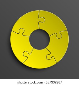 Puzzle five piece business presentation. Circle infograph. 5 Step round process diagram. Section compare banner.