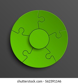 Puzzle five piece business presentation. Circle infograph. 5 Step round process diagram. Section compare banner.