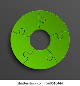 Puzzle five piece business presentation. Circle infograph. 5 Step round process diagram. Section compare banner.