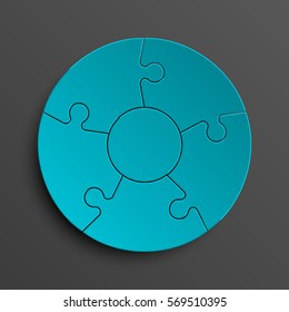 Puzzle five piece business presentation. Circle infograph. 5 Step round process diagram. Section compare banner.