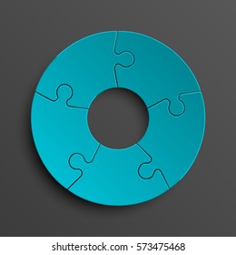 Puzzle five piece business presentation. Circle infograph. 5 Step round process diagram. Section compare banner.