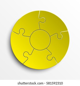 Puzzle five piece business presentation. Circle infograph. 5 Step round process diagram. Section compare banner.