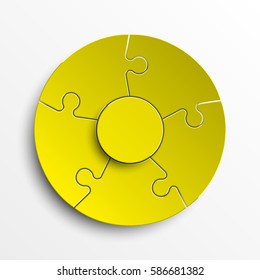 Puzzle five piece business presentation. Circle infograph. 5 Step round process diagram. Section compare banner.