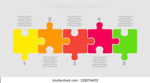 Puzzle Five Pieces Parts for Business Presentation. Line Infographics. 5 Steps Process Line Card. Section Compare Service Banner or Background. Puzzle Infographics.