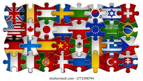 Puzzle flag icon set background. Vector illustration