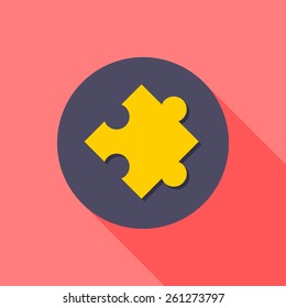 Puzzle flat icon with long shadow on red background , vector illustration , eps10