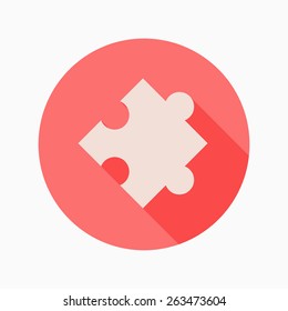Puzzle flat icon with long shadow on blue circle background , vector illustration , eps10
