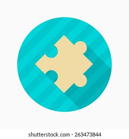 Puzzle flat icon with long shadow on blue circle background , vector illustration , eps10