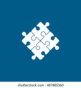 Puzzle Flat Icon On Blue Background