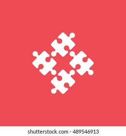 Puzzle Flat Icon On Red Background