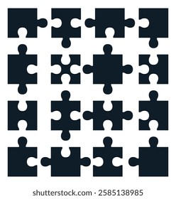 Puzzle flat icon set isolated on white background.