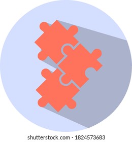 Puzzle flat vector icon. Puzzle vector illustration with long shadow. Isolated on light purple background.