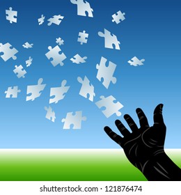 puzzle flying to hand