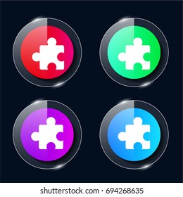 Puzzle four color glass button ui ux icon. Glossy app icon logo vector