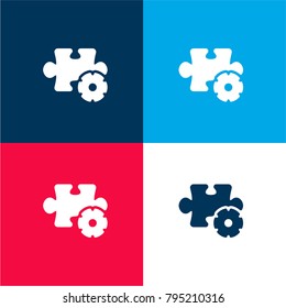 Puzzle four color material and minimal icon logo set in red and blue