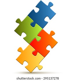 puzzle with four colored parts for teamwork symbolism