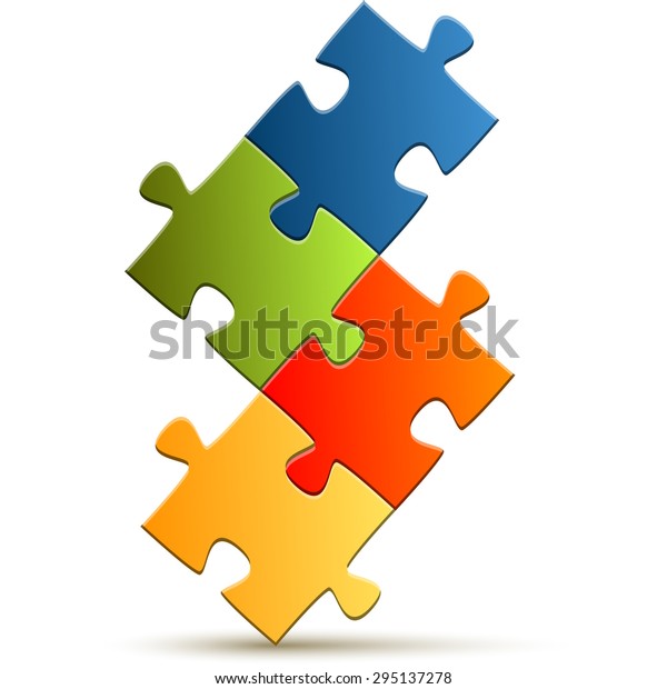 Puzzle Four Colored Parts Teamwork Symbolism Stock Vector (Royalty Free