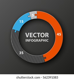 Puzzle four piece business presentation. Circle infograph. 4 Step round process diagram. Section compare banner.
