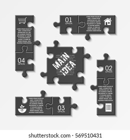 Puzzle four piece business presentation. Square infograph. Circle 4 Step process diagram card. Section compare service banner. Vector illustration template color shape . 3d Abstract Background