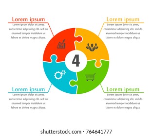 Puzzle four piece business presentation. Circle puzzles infograph. Section compare banner background