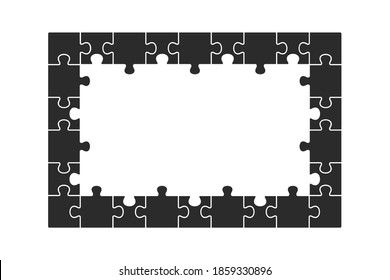 Puzzle frame black with indent for text, template. Vector illustration on a white background.