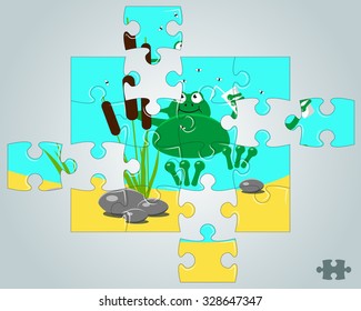 Puzzle a frog resting on holidays vector illustration
