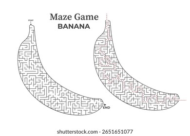 Quebra-cabeça divertido labirinto banana jogo modelo de design interior