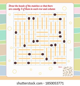  A puzzle game for children and adults. Development of thinking memory. Finish the heads of matches so that there are exactly 4 of them in each row and column