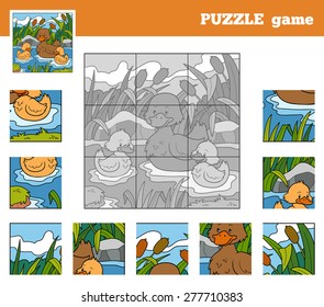 Puzzle Game for children with animals (ducks family)
