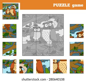 Puzzle Game for children with animals (owl family)